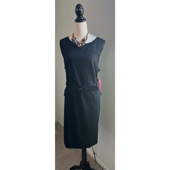 MERONA Black Jumper Sleeveless Back Zip Fabric Belt Career Soft Dress Size 18 - Picture 1 of 8